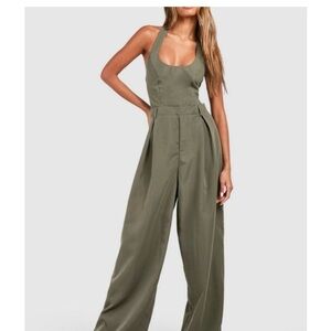 Zara Full Length GABARDINE Jumpsuit Dark Khaki